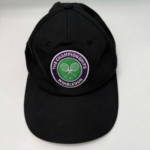 Wimbledon Championship Tennis Black Cotton Adjustable Strap Baseball Cap